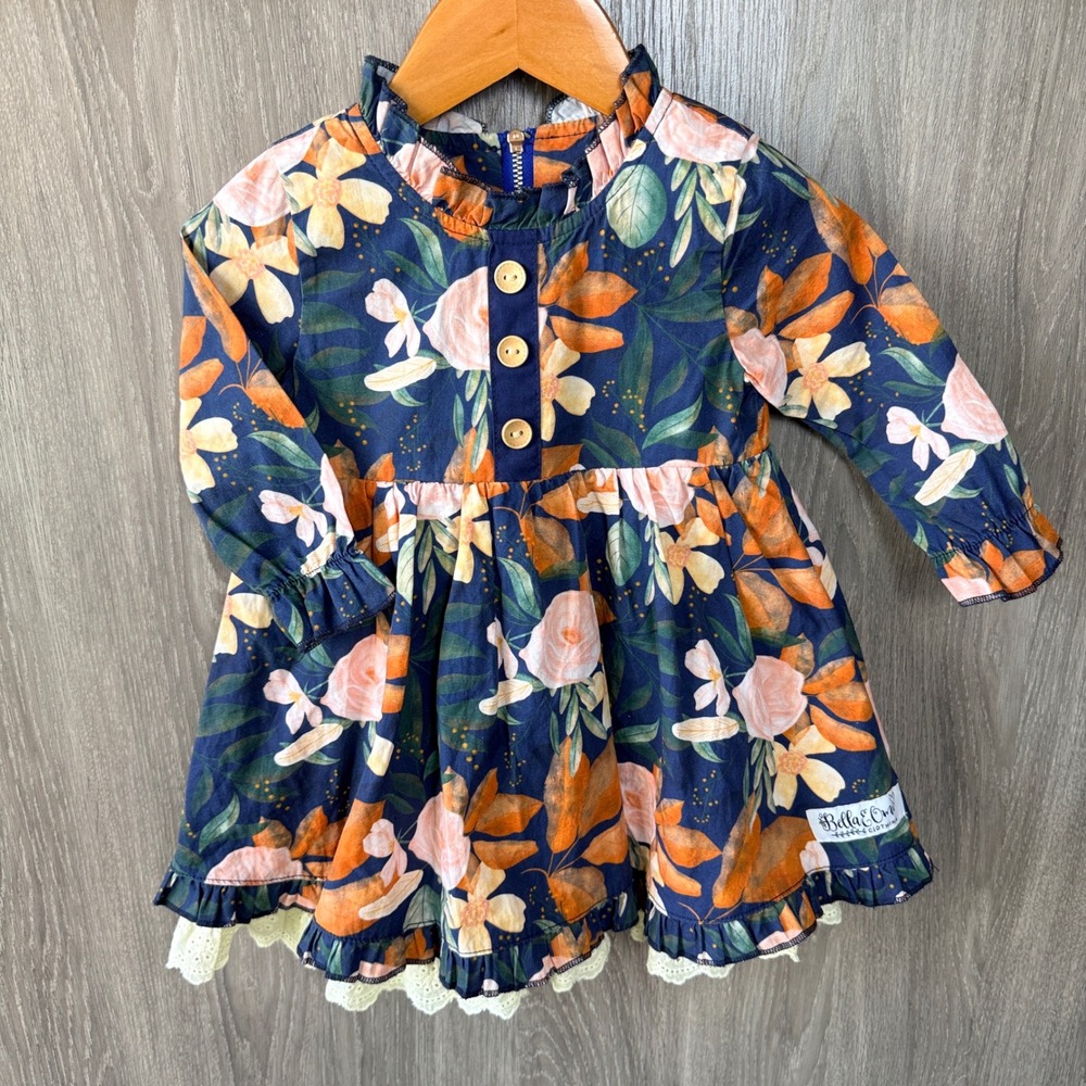 Bella & Omi Floral Dress Toddler 18/24 Months Navy Blue Cottagecore Boho Rustic
